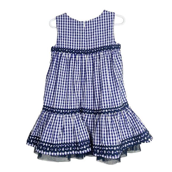 Blumarine Baby Dress Italy 4 Blue White Gingham Check Tiered Sleeveless A-Line - Picture 2 of 7